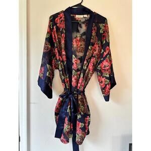 Victoria's Secret Blue and Red Sheer Floral Robe